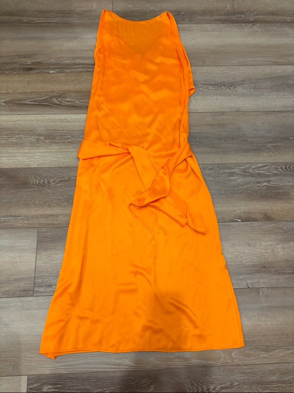 Zara Bright Orange Sleeveless Maxi Dress with Waist Tie